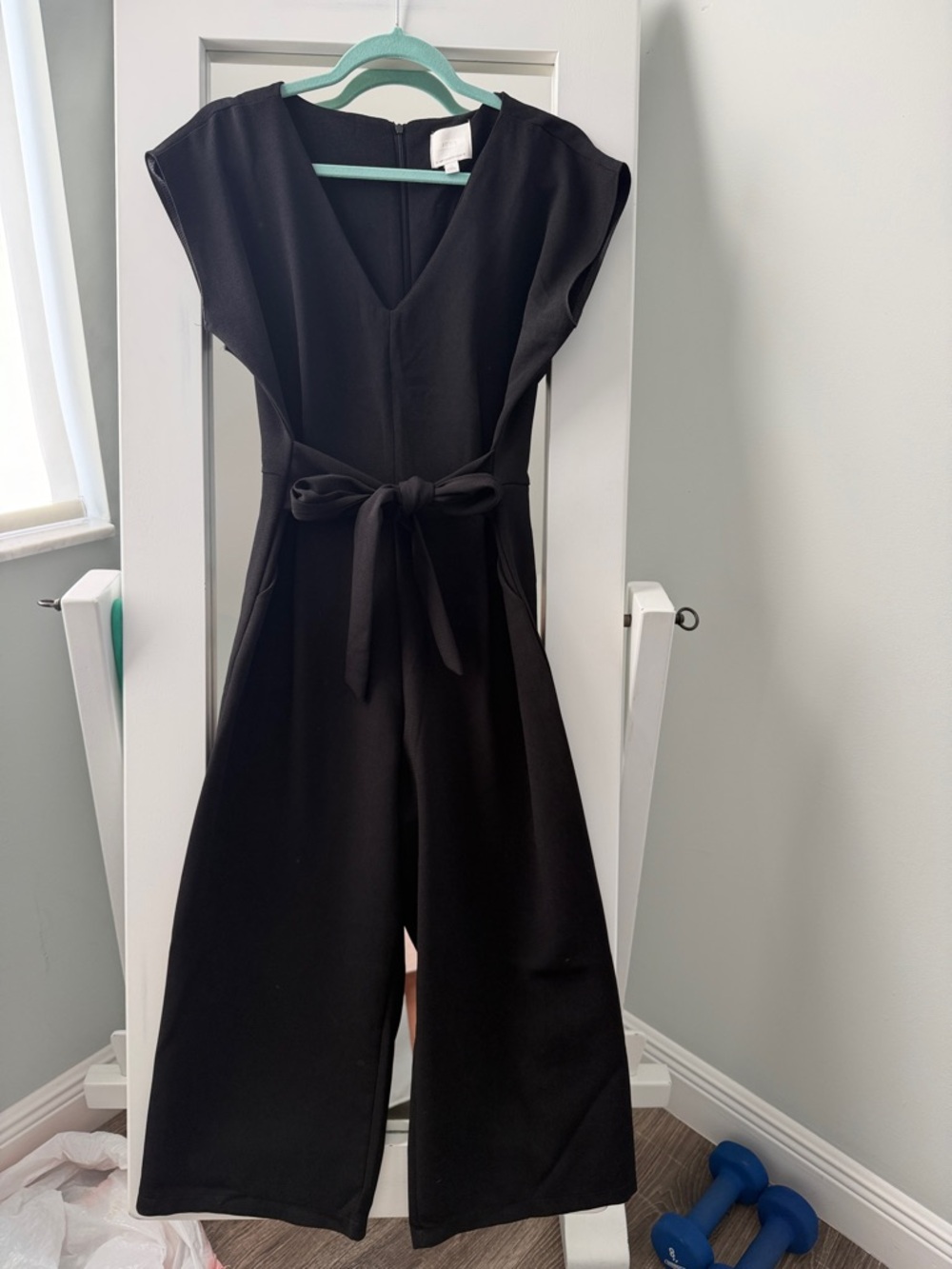 Anthropologie Black V-Neck Tie-Waist Jumpsuit